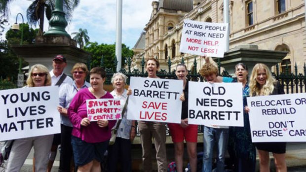 Supporters of the Barrett Adolescent Centre gathered outside Parliament House to protest against its potential closure.