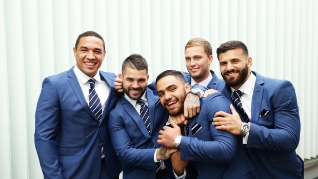 Debutants delight: NSW new boys Tyson Frizell, Adam Reynolds, Dylan Walker, Matt Moylan and Josh Mansour at The Star.