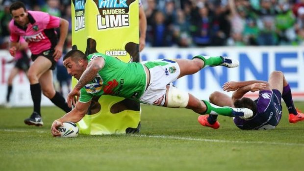 Vaughan's last-minute try to win the match for the Raiders against the Storm in round seven.