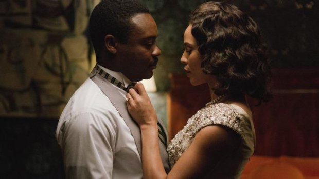 David Oyelowo as Martin Luther King, Jr. and Carmen Ejogo as Coretta Scott King in <i>Selma</i>. There is no black actor, director or cinematographer in contention.