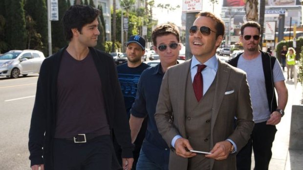 Despite having it all, Vince (Adrian Grenier, left), Turtle (Jerry Ferrara), Eric (Kevin Connolly), Ari Gold (Jeremy Piven) and Johnny Drama (Kevin Dillon) behave like teenage idiots in <i>Entourage</i>.