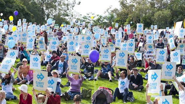 Yesterday's rally in favour of a carbon tax drew thousands of people in Brisbane.