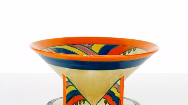 Bold brushstrokes: Clarice Cliff's sought-after 'Bizarre' conical footed bowl with 'shark's teeth' pattern.  
