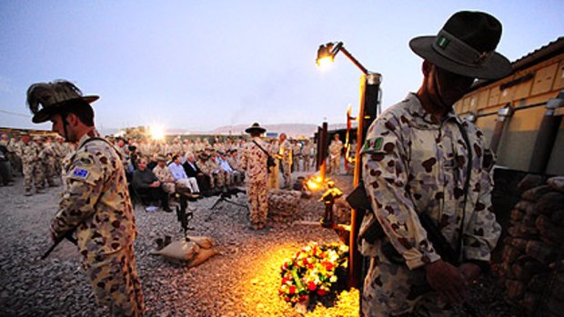 Australian soldiers at the dawn service in Tarin Kowt.
