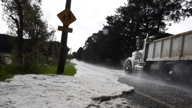 Blankets of white: Hail that fell during a storm at Mangrove Mountain, north of Sydney.