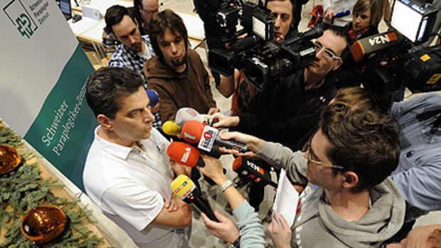 Chief doctor Michael Baumberger addresses a press conference on Samuel Koch's injuries at Swiss Paraplegics Center on December 13.