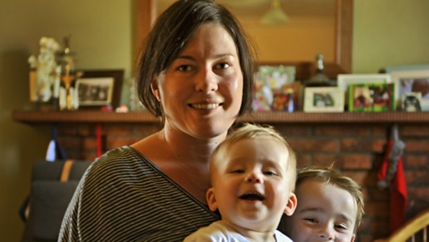 Renee Fogarty with her sons Harry aged one and Tobias aged four.