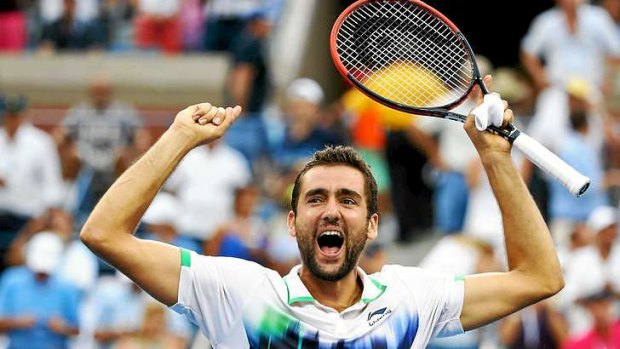 Too powerful: Marin Cilic of Croatia celebrates after defeating Roger Federer of Switzerland.