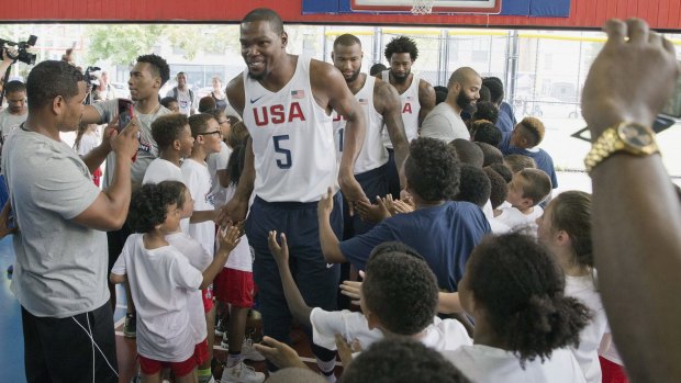 Centre of attention: Kevin Durant in New York last week.