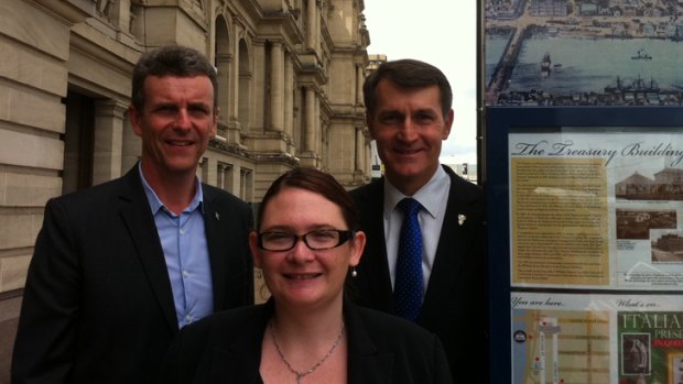 Stewart Armstrong from the National Trust, Helen McMonagle from the Royal Historical Society and Brisbane Lord Mayor Graham Quirk.