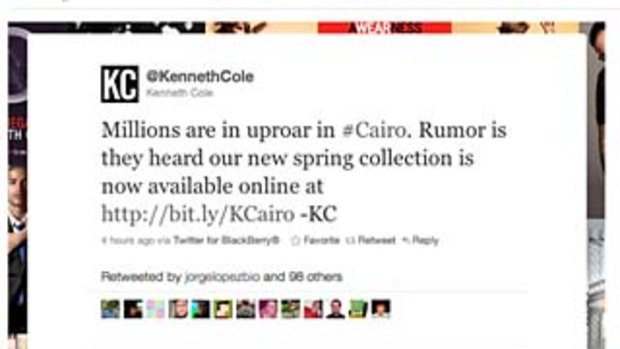 Kenneth Cole's offensive tweet.