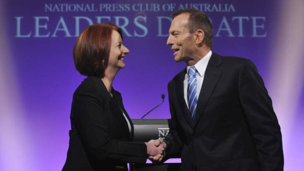 Neck and neck ... Julia Gillard and Tony Abbott.