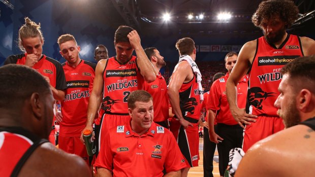 28 Mar 2014
PERTH, AUSTRALIA - MARCH 28: Trevor Gleeson, coach of the Wildcats addresses his players at a time-out during game one of the NBL Semi Final series between the Perth Wildcats and the Wollongong Hawks... Read more
By: Paul Kane GETTY IMAGES