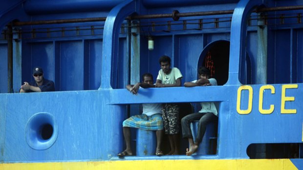 Sri Lankan asylum seekers on the Oceanic Viking.