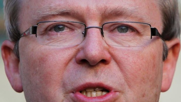 Breaking point ... Kevin Rudd sheds a tear during a press conference after he was deposed by Julia Gillard in June 2010.