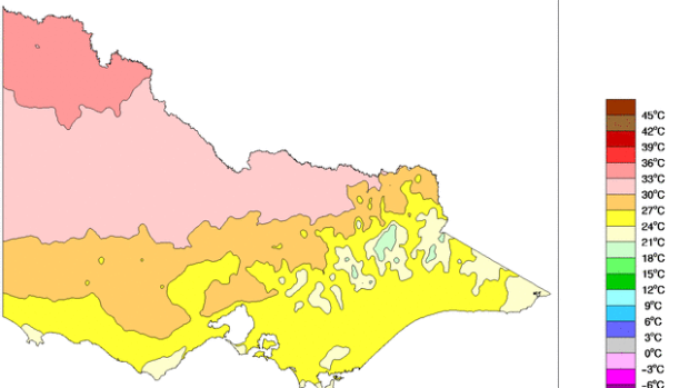 Average temperature, Victoria, January 2016