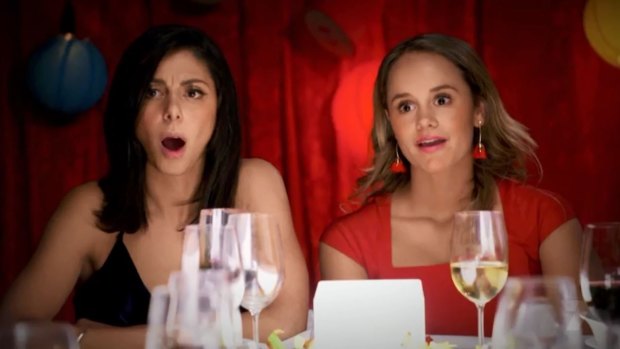 Roula and Rachael's shock at the cow-bomb being dropped at the table.