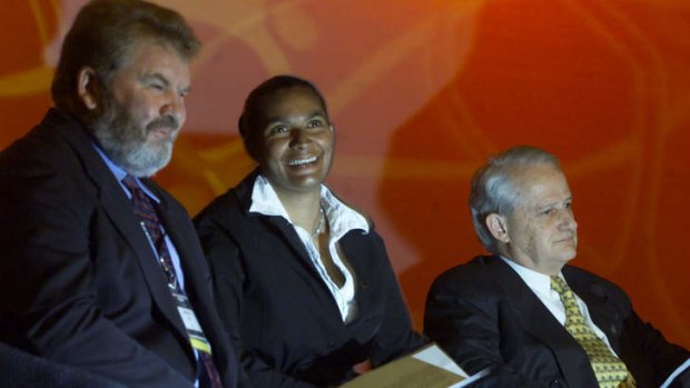 Unfinished business: ATSIC chairman Geoff Clark, Nova Peris and federal minister for indigenous affairs Philip Ruddock at the opening ceremony for the National Aboriginal Conference called Treaty held in Canberra in August 2002.