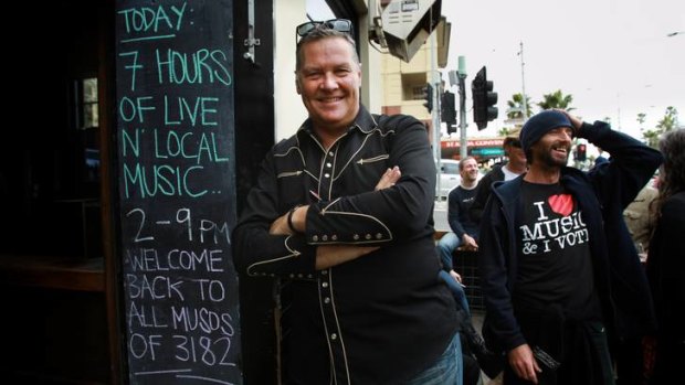 Musician Bobby Valentine celebrates the return of live music to the Prince of Wales Hotel in St Kilda.