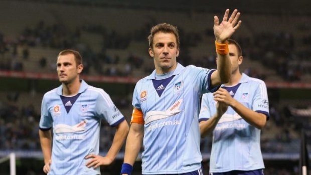 Leaving? Del Piero salutes the Sydney fans after last weekend's defeat to Melbourne Victory.