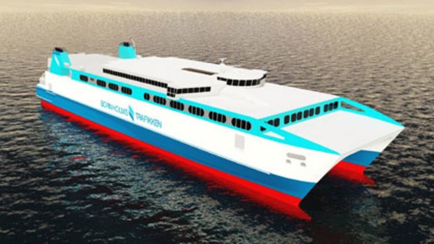 An artist's impression of the mega-catamaran being built by Austal at its Henderson shipyard.