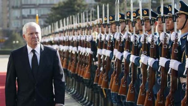 US Secretary of Defence, Robert Gates, inspects an honour guard in Beijing.