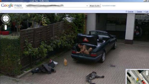 What was he doing? ... A Google Street View image of an apparently naked man in the boot of a car. <i>Screengrab</i>