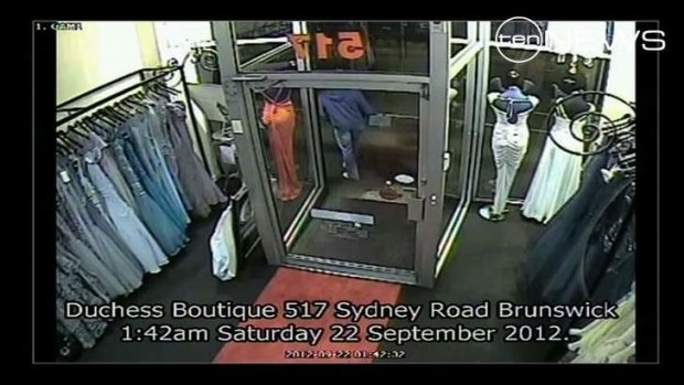 CCTV footage alledgedly showing murder suspect Adrian Bayley walking past a store in Sydney Road, Brunswick.