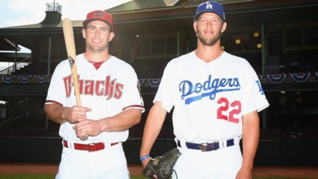 Paul Goldschmidt of the Arizona Diamondbacks and Clayton Kershaw of the Los Angeles Dodgers at the SCG.