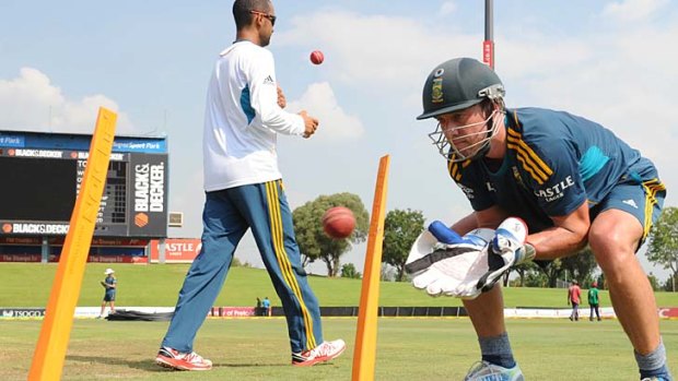 A.B de Villiers goes through his drills on Tuesday.