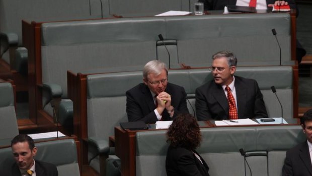 Kevin Rudd on the backbench today in question time.