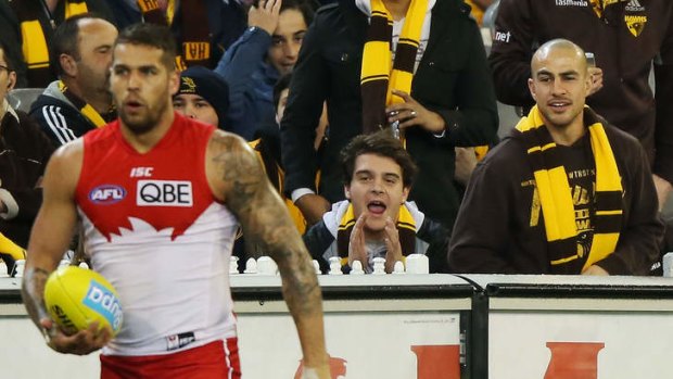 Shout out: Buddy Franklin and fans last night at the MCG.