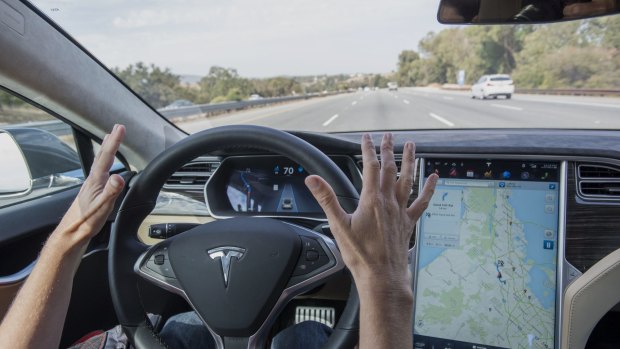 A Tesla Model S in autopilot mode. The agency said the crash came in a 2015 Model S operating with automated driving systems engaged.