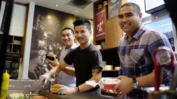 Bao Hoang, Tin Ly and Ray Esquieres at Roll'd in Melbourne's CBD.