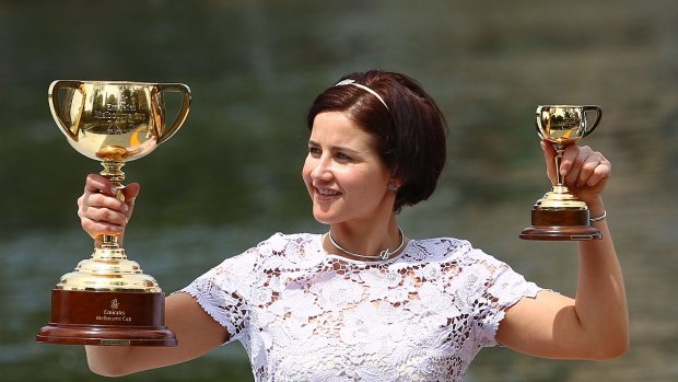 Queen of the turf: Michelle Payne after winning the 2015 Melbourne Cup.