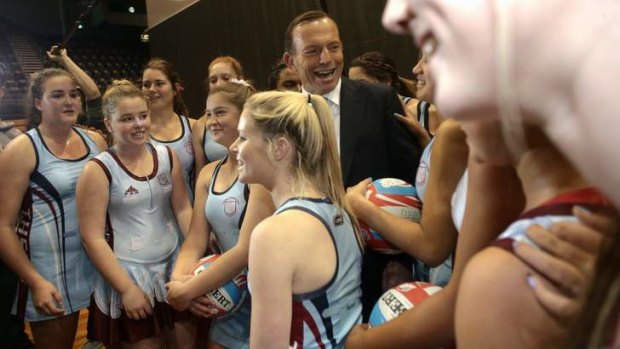 Opposition Leader Tony Abbott visits Sydney's Olympic Park to announce funding for a netball complex.