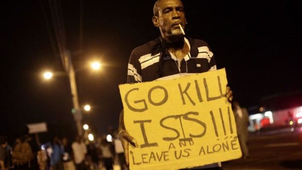 A protester on the streets of Ferguson.
