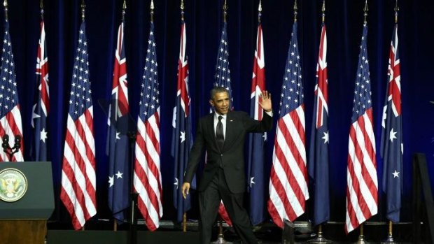 US President Barack Obama delivers a speech at the University of Queensland, during his visit to Brisbane for the G20 summit