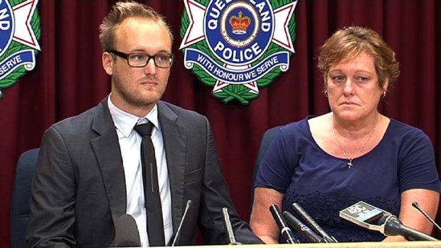 Jayden Burrows - the son of Mary and Rod Burrows, who were killed on flight MH370 - and Kaylene Mann, the sister of Rod Burrows, speak to the media.