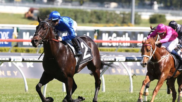 Out of this world: Jockey James McDonald rides Exosphere to win the Roman Consul Stakes. 