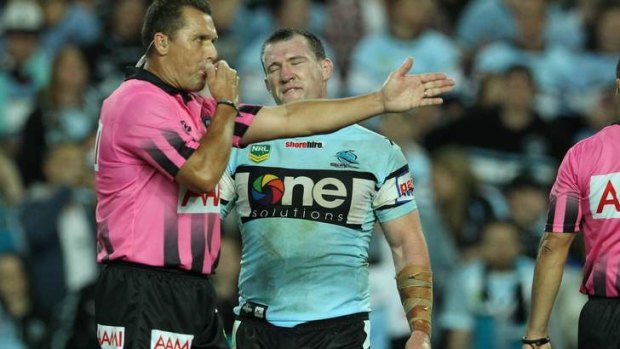 Feeling the pain: Paul Gallen was denied a try in the 74th minute.