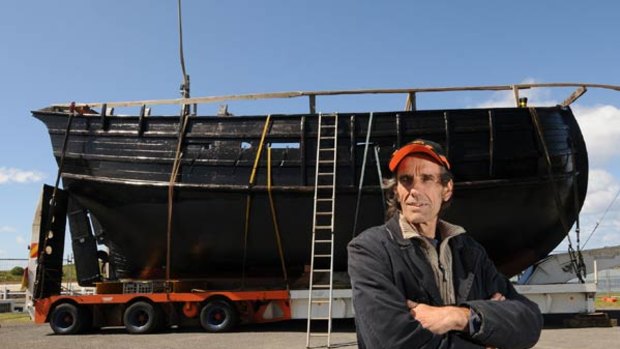 Ready for launch: Graeme Wylie with his replica of a 15th-century Portuguese caravel.