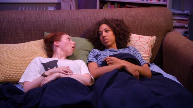 Callie (Cazz Bainbridge) and Sarah (Tamiah Bantum) in <I>Stop, Kiss</I>. An unlikely friendship blossoms between jaded traffic reporter and wide-eyed teacher from St Louis.