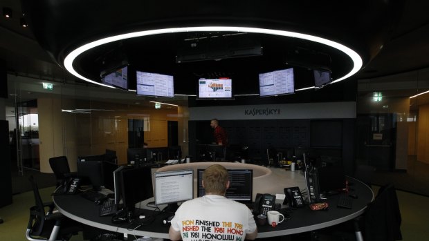 An employee at work in the virus lab at the Kaspersky headquarters in Moscow.