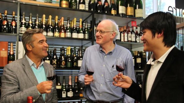 Refined tastes ... (from left) Francois Thienpont, Jon Osbeiston and Vincent Wang tap the Chinese wine market.