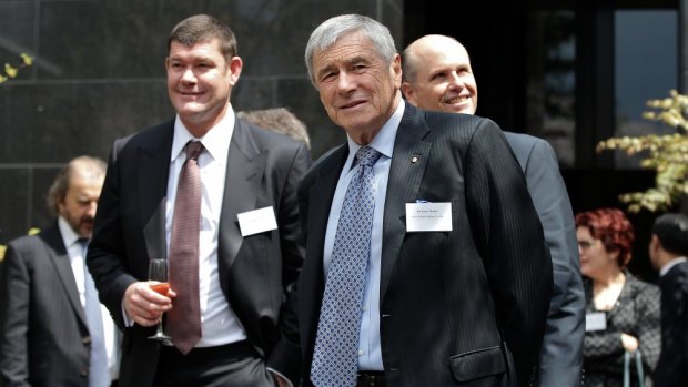 Moguls joining up: It's understood Kerry Stokes (front) is eyeing an investment in the peer-to-peer lender as part of a consortium with James Packer (left) and Lachlan Murdoch.