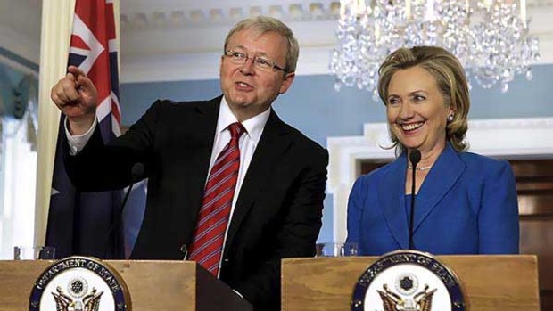 Love in: Kevin Rudd and Hillary Clinton.