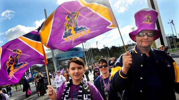 Storm fans marching from Federation Square to AAMI Stadium on Sunday in a show of support for their team.