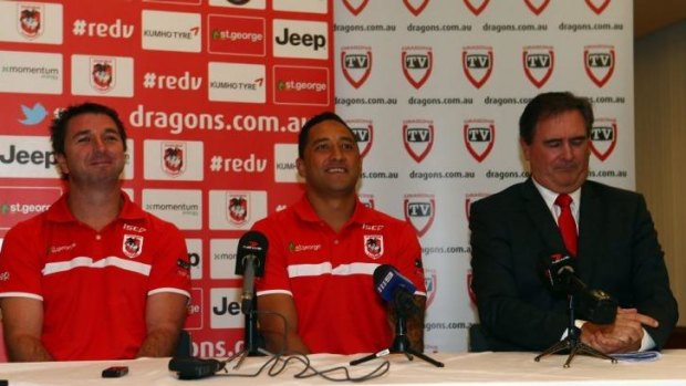 Waiting game: Dragons coach Steve Price introduces Benji Marshall as a St George Illawarra player.