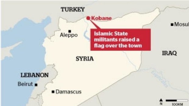Flag raised: Kobane is a strategically important Syrian border town.